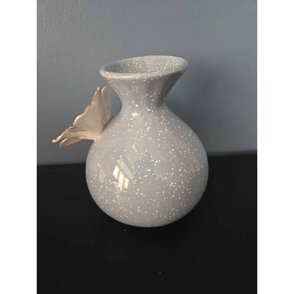 Anthropologie Vase "Gilded Bloom" Blue With White Dots, White /gold Floral Decor - Picture 3 of 10